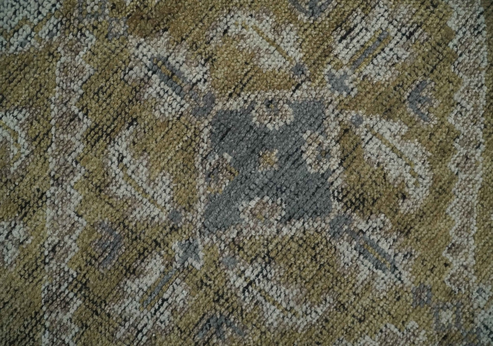 Antique Style Hand Knotted 8x10 Olive, Silver and Charcoal Traditional Low Pile Wool Area Rug