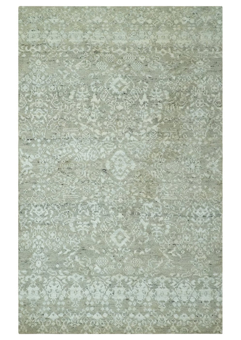 Antique style Ivory and Beige Hand Knotted Traditional Design 5x8 wool Area Rug