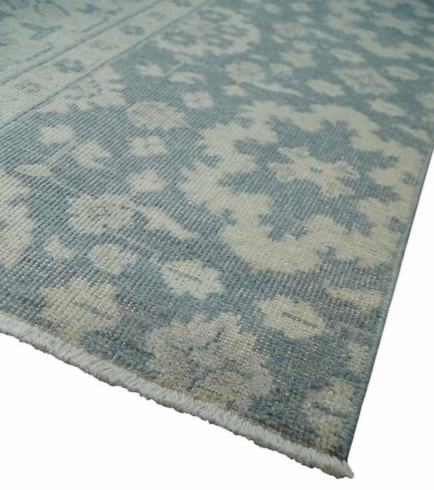 Antique Style Ivory and Charcoal Hand Knotted Traditional Oushak 2x4 wool Bedside Rug