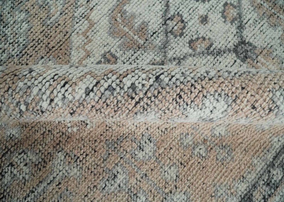 Antique Style Peach, Ivory and Charcoal 8x10 Hand knotted Traditional wool Area Rug