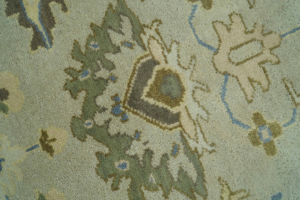 Antique Style Silver, Blue and Green 8x10 Hand Knotted Traditional Oushak wool area rug