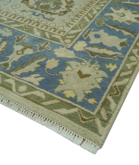 Antique Style Silver, Blue and Green 8x10 Hand Knotted Traditional Oushak wool area rug