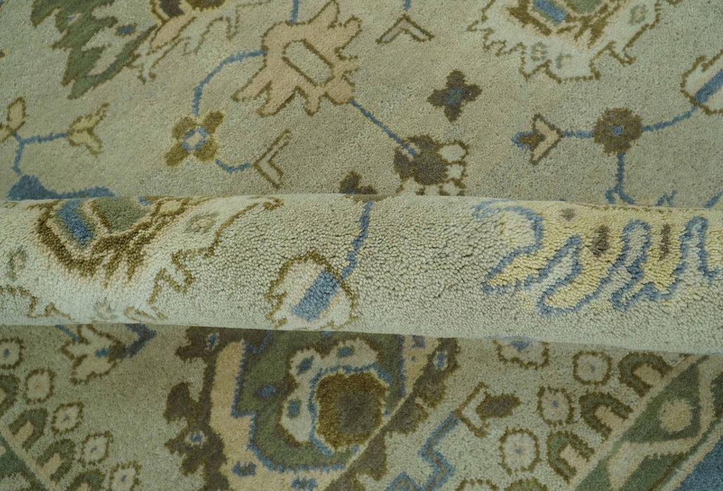 Antique Style Silver, Blue and Green 8x10 Hand Knotted Traditional Oushak wool area rug