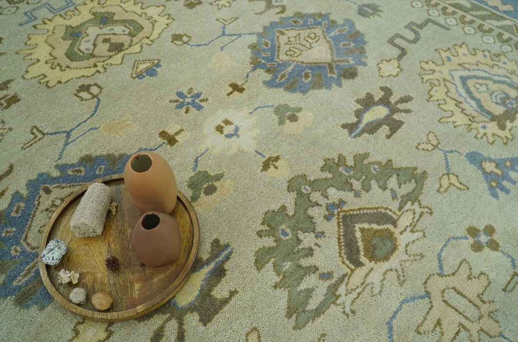 Antique Style Silver, Blue and Green 8x10 Hand Knotted Traditional Oushak wool area rug