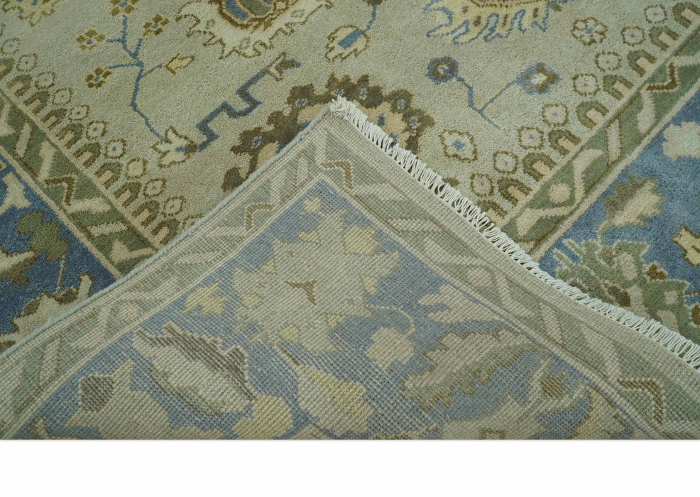 Antique Style Silver, Blue and Green 8x10 Hand Knotted Traditional Oushak wool area rug