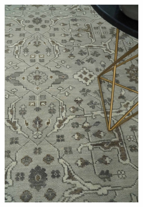 Antique Style Traditional Silver and Olive Oriental Oushak 8x10 wool Area Rug