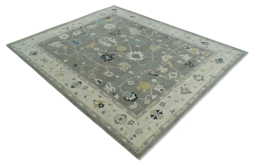 Antique look Gray and Beige Traditional Oushak Custom Made Wool Area Rug