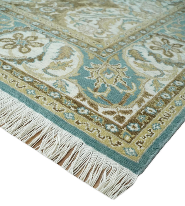 Antique Turkish 8x10 Hand Knotted Brown, Ivory and Blue Persian Rug | AC20810