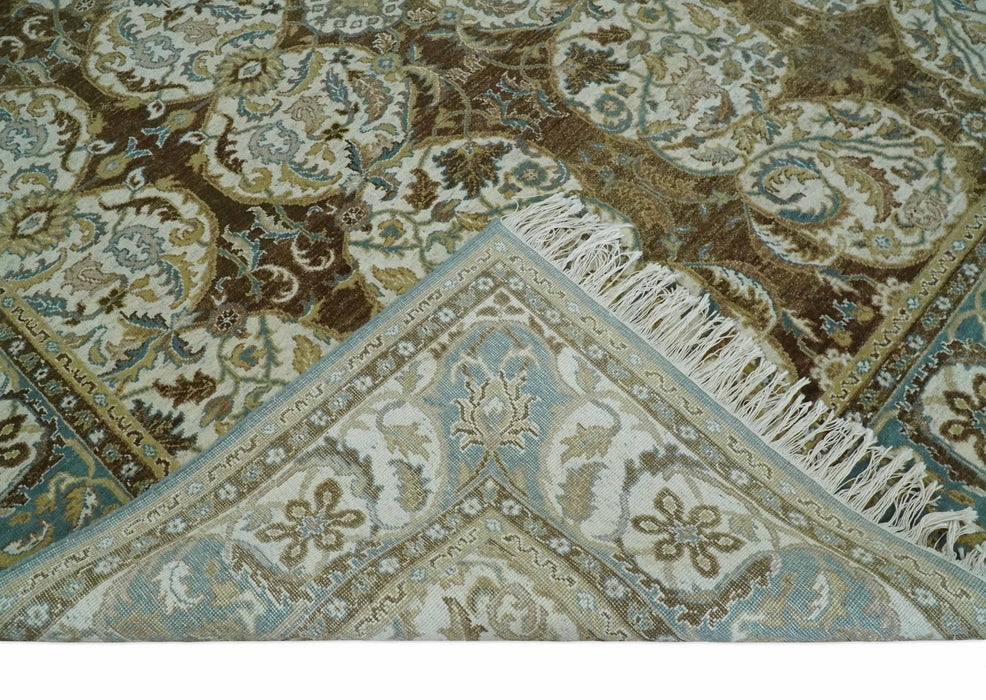 Antique Turkish 8x10 Hand Knotted Brown, Ivory and Blue Persian Rug | AC20810
