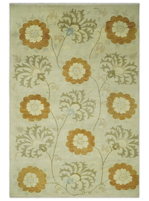 Antique Turkish Floral 8x10, 6x9, 4x6 and 2.6x10 Hand Knotted Beige, Olive and Rust Floral Persian Rug | AC5
