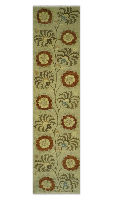 Antique Turkish Floral 8x10, 6x9, 4x6 and 2.6x10 Hand Knotted Beige, Olive and Rust Floral Persian Rug | AC5