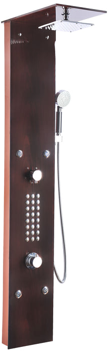 Rite 60.75 in. 28-Jetted Full Body Shower Panel with Heavy Rain Shower and Spray Wand in Mahogany Style Deco-Glass