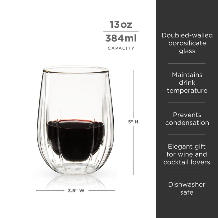 Double-Walled Stemless Wine Glasses Set of 2