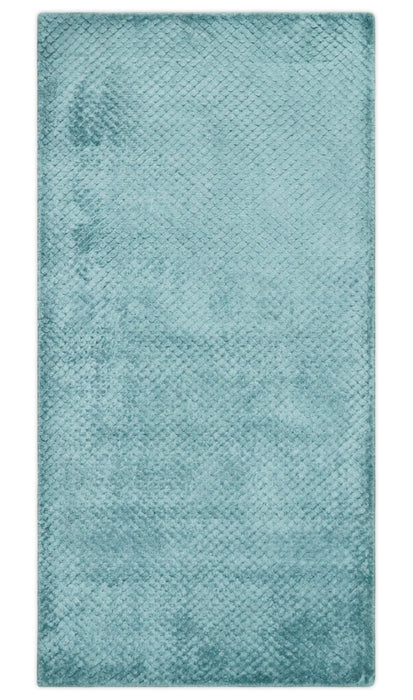 Aqua 2x4 Modern Geometrical Cross Square Hand Made Blue Art silk Area Rug | N4624