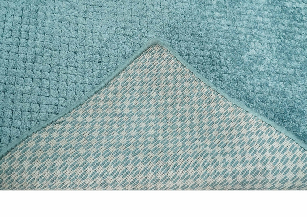 Aqua 2x4 Modern Geometrical Cross Square Hand Made Blue Art silk Area Rug | N4624