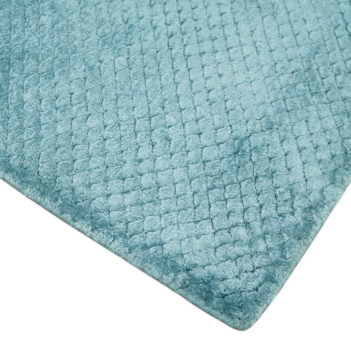 Aqua 2x4 Modern Geometrical Cross Square Hand Made Blue Art silk Area Rug | N4624