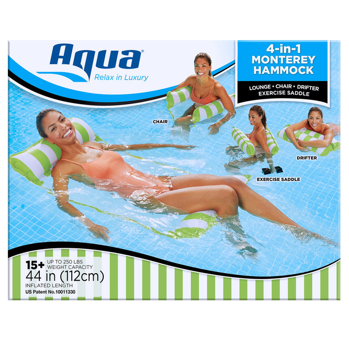 Aqua Monterey Water Inflatable 4-in-1 Pool Hammock Lounger, Lime Green (4 Pack)