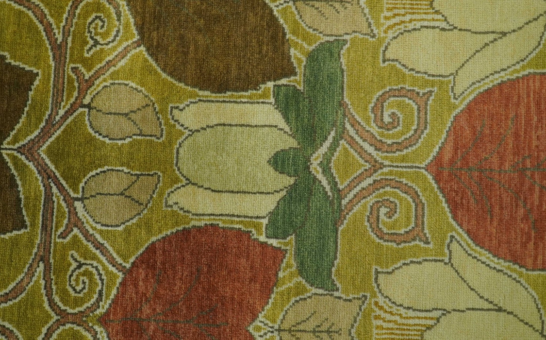 Art and Craft Design Olive Green And Brown Hand Knotted 8x10 Wool Area Rug