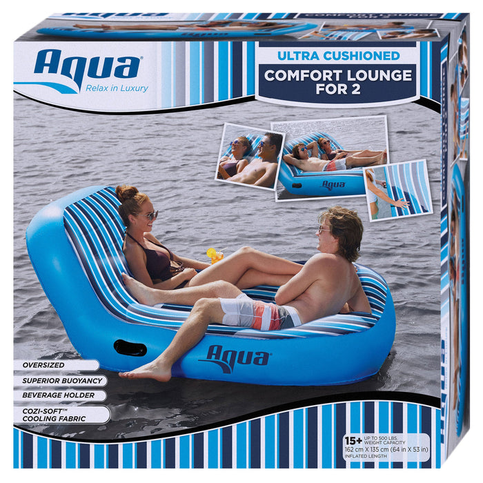 Aqua Inflatable 2 Person Pool Float Recliner Lounger Raft with Hand Pump, Blue