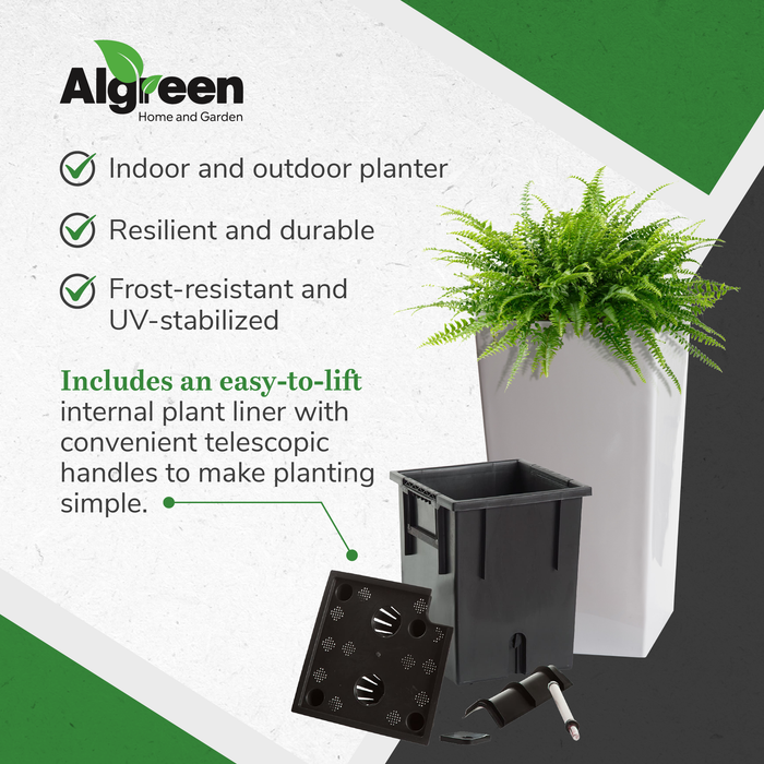 Algreen Modena Square Self-Watering Planter With Water Level Guide, Glossy White