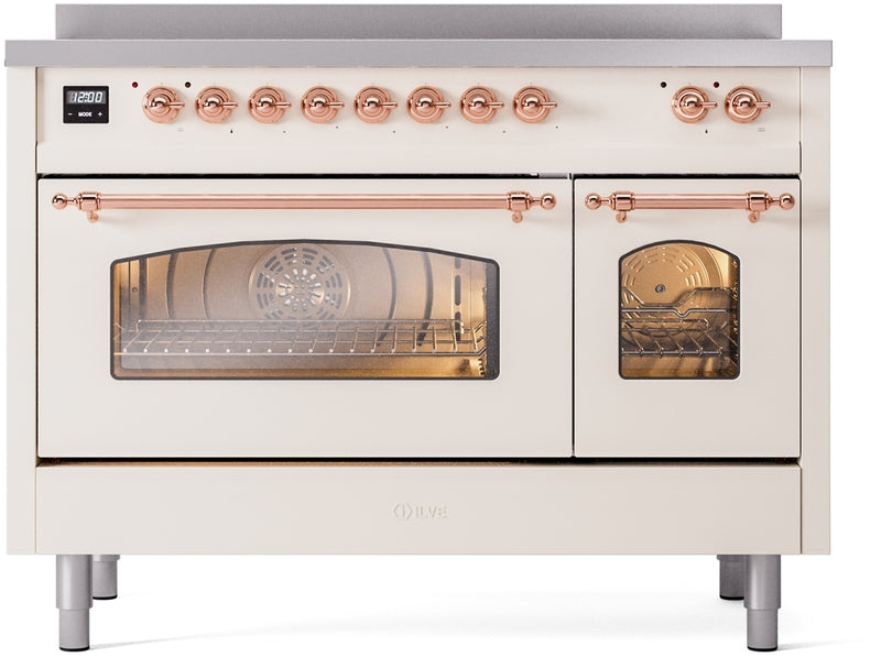 ILVE Nostalgie II 48" Induction Range with Element Stove and Electric Oven in Antique White with Copper Trim, UPI486NMPAWP