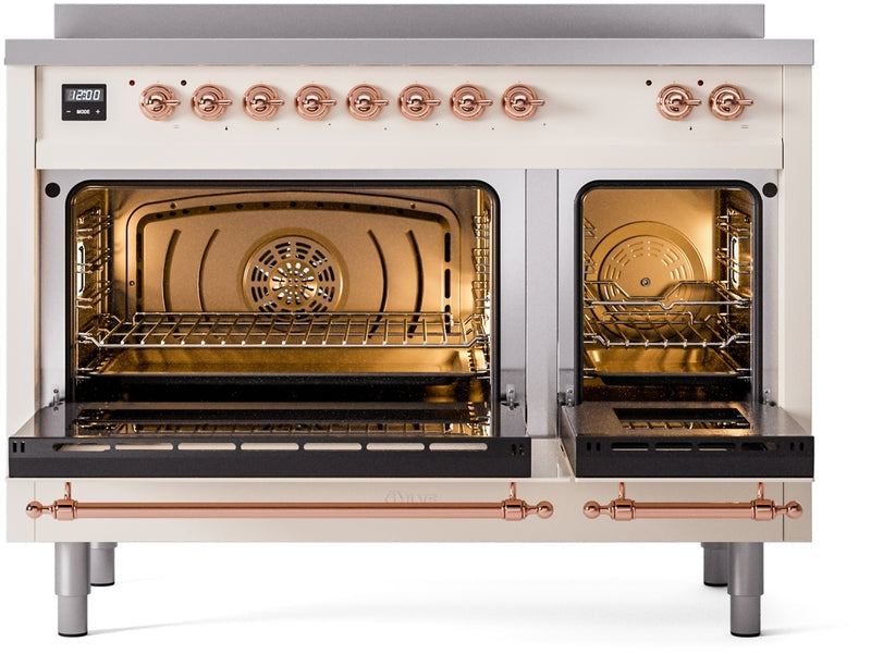 ILVE Nostalgie II 48" Induction Range with Element Stove and Electric Oven in Antique White with Copper Trim, UPI486NMPAWP