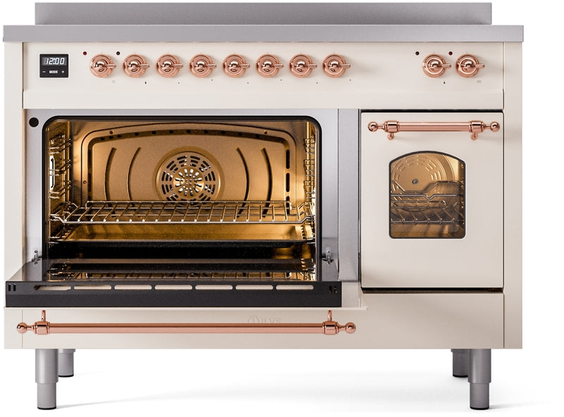 ILVE Nostalgie II 48" Induction Range with Element Stove and Electric Oven in Antique White with Copper Trim, UPI486NMPAWP