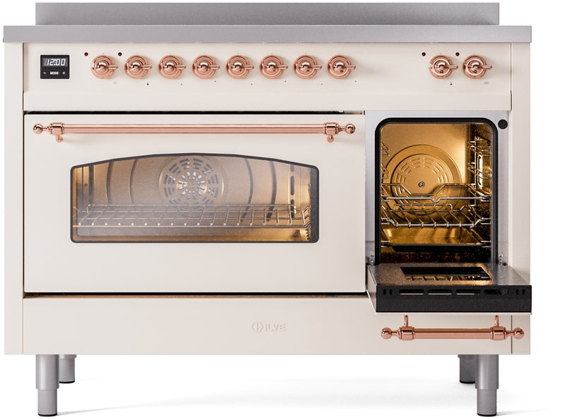 ILVE Nostalgie II 48" Induction Range with Element Stove and Electric Oven in Antique White with Copper Trim, UPI486NMPAWP