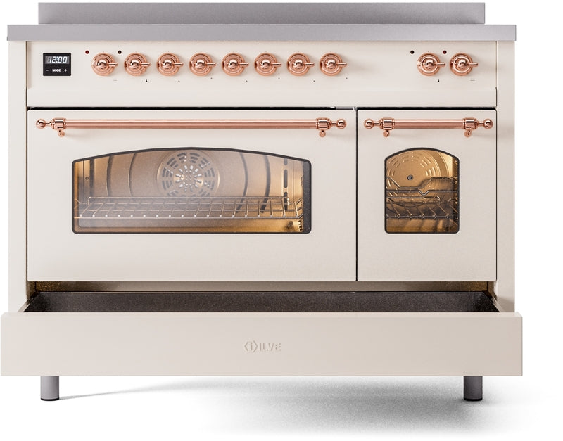 ILVE Nostalgie II 48" Induction Range with Element Stove and Electric Oven in Antique White with Copper Trim, UPI486NMPAWP