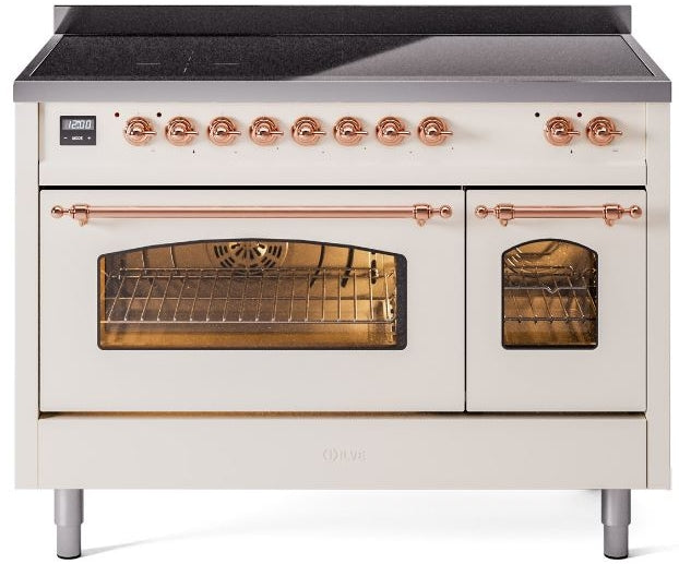 ILVE Nostalgie II 48" Induction Range with Element Stove and Electric Oven in Antique White with Copper Trim, UPI486NMPAWP