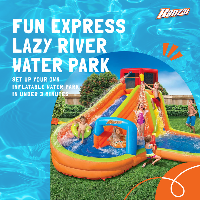 Banzai Lazy River Inflatable Outdoor Adventure Water Park Slide and Splash Pool