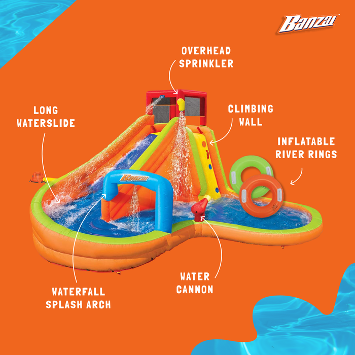 Banzai Lazy River Inflatable Outdoor Adventure Water Park Slide and Splash Pool