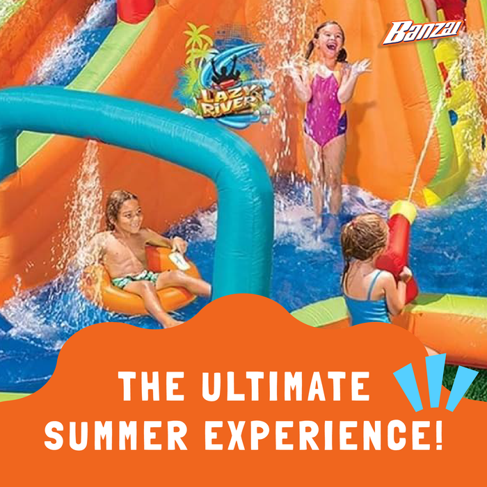 Banzai Lazy River Inflatable Outdoor Adventure Water Park Slide and Splash Pool