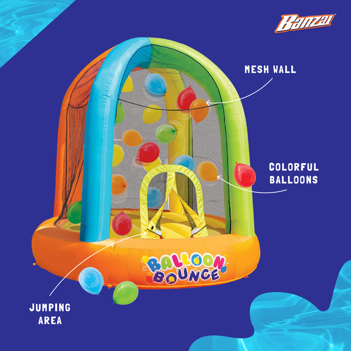 Banzai Inflatable Balloon Bounce House Activity Play Center with 20 Balloons