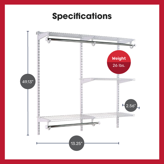 Rubbermaid Configurations 4-8 Feet Custom DIY Closet Organizer Kit, White