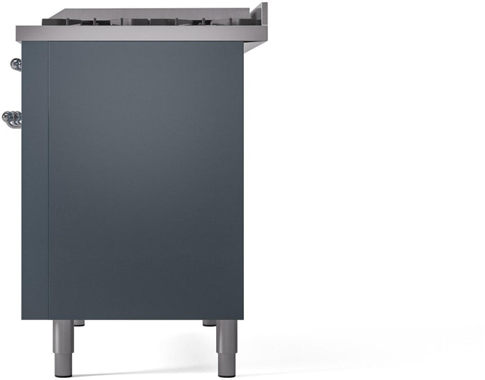 ILVE Nostalgie II 48" Dual Fuel Natural Gas Range in Blue Grey with Chrome Trim, UP48FNMPBGC