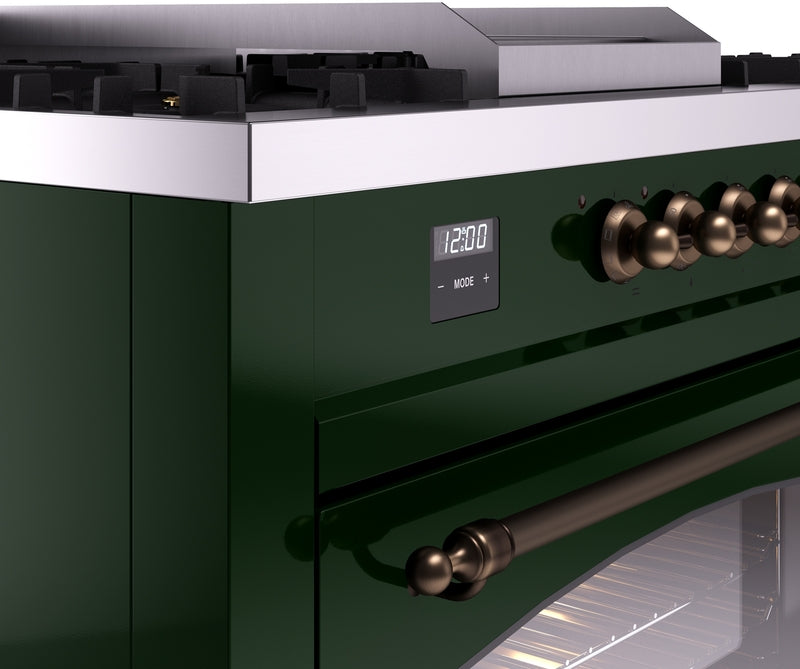 ILVE Nostalgie II 60" Dual Fuel Natural Gas Range in Emerald Green with Bronze Trim, UP60FSNMPEGB