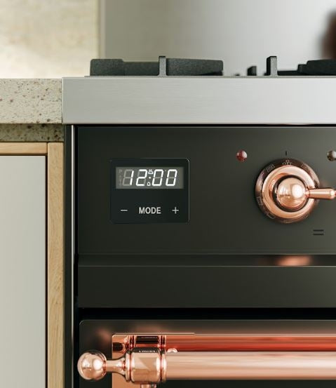 ILVE Nostalgie II 30" Dual Fuel Natural Gas Range in Black with Copper Trim, UP30NMPBKP