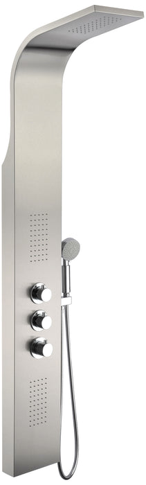 Arc 64 in. 2-Jetted Shower Panel with Heavy Rain Shower and Spray Wand in Brushed Stainless Steel