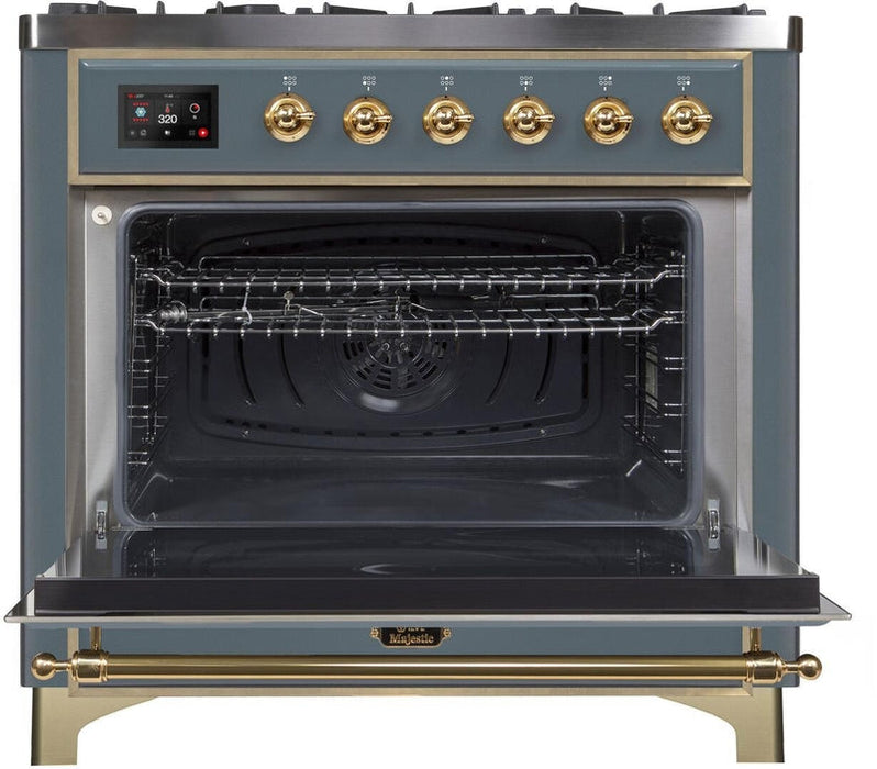 ILVE Majestic II 36" Dual Fuel Propane Gas Range in Blue Grey with Brass Trim, UM09FDNS3BGGLP