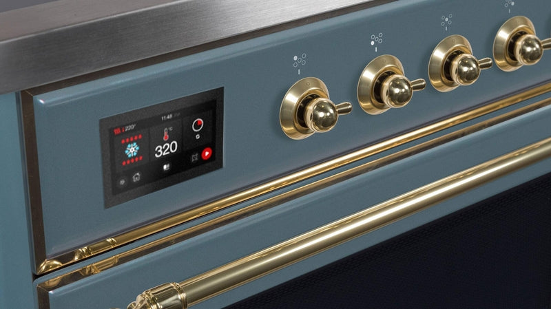 ILVE Majestic II 36" Dual Fuel Propane Gas Range in Blue Grey with Brass Trim, UM09FDNS3BGGLP