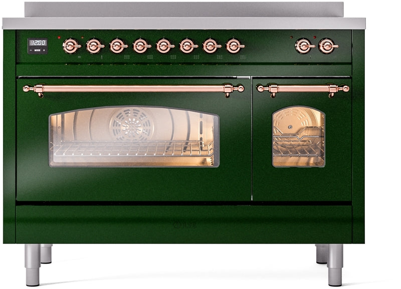 ILVE Nostalgie II 48" Induction Range with Element Stove and Electric Oven in Emerald Green with Copper Trim, UPI486NMPEGP