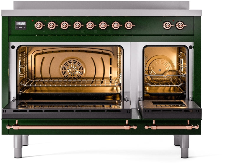 ILVE Nostalgie II 48" Induction Range with Element Stove and Electric Oven in Emerald Green with Copper Trim, UPI486NMPEGP