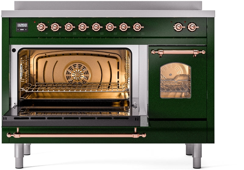 ILVE Nostalgie II 48" Induction Range with Element Stove and Electric Oven in Emerald Green with Copper Trim, UPI486NMPEGP