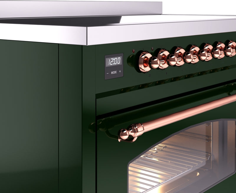 ILVE Nostalgie II 48" Induction Range with Element Stove and Electric Oven in Emerald Green with Copper Trim, UPI486NMPEGP