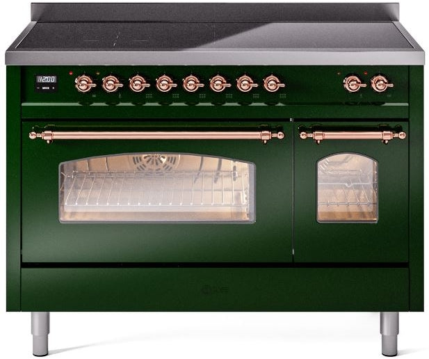 ILVE Nostalgie II 48" Induction Range with Element Stove and Electric Oven in Emerald Green with Copper Trim, UPI486NMPEGP