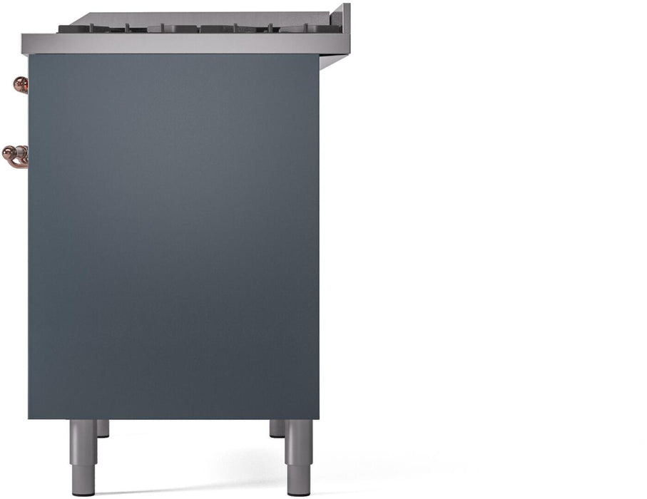 ILVE Nostalgie II 40" Dual Fuel Natural Gas Range in Blue Grey with Copper Trim, UPD40FNMPBGP