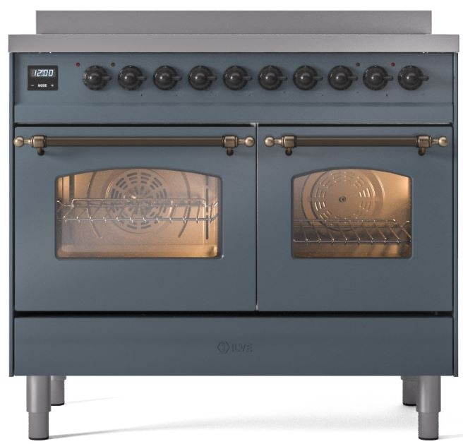 ILVE Nostalgie II 40" Induction Range with Element Stove and Electric Oven in Blue Grey with Bronze Trim, UPDI406NMPBGB