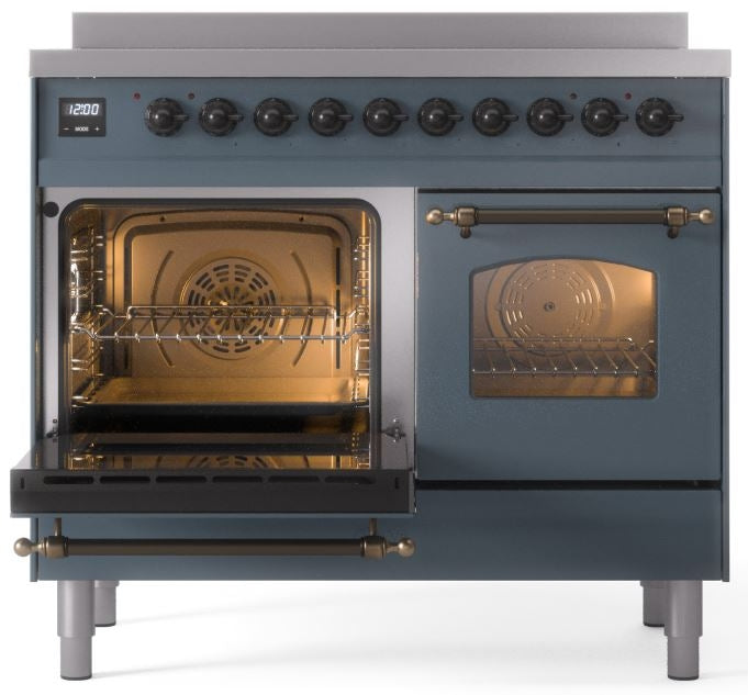 ILVE Nostalgie II 40" Induction Range with Element Stove and Electric Oven in Blue Grey with Bronze Trim, UPDI406NMPBGB