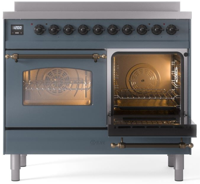 ILVE Nostalgie II 40" Induction Range with Element Stove and Electric Oven in Blue Grey with Bronze Trim, UPDI406NMPBGB